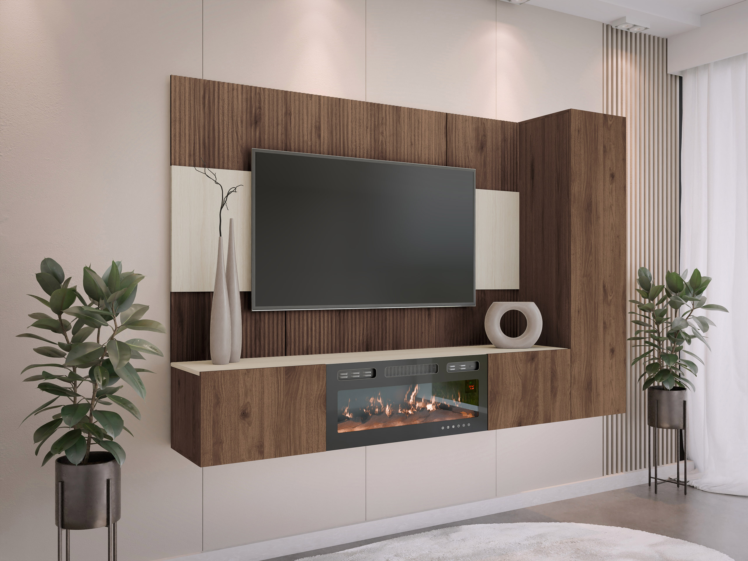 Wohnzimmer-Sets Comfivo Salix IX (Walnussholzoptik + Hell Travertine)