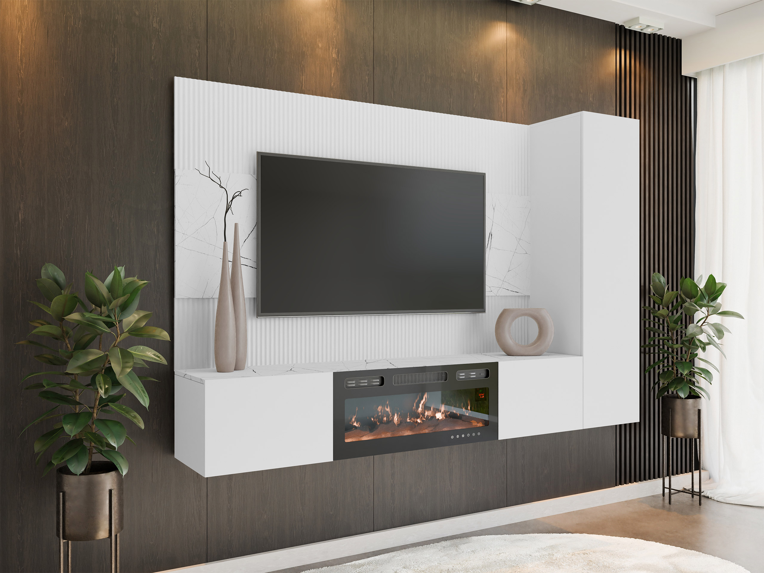 Wohnzimmer-Sets Comfivo Salix IX (Weiß + Weißer Marmor)