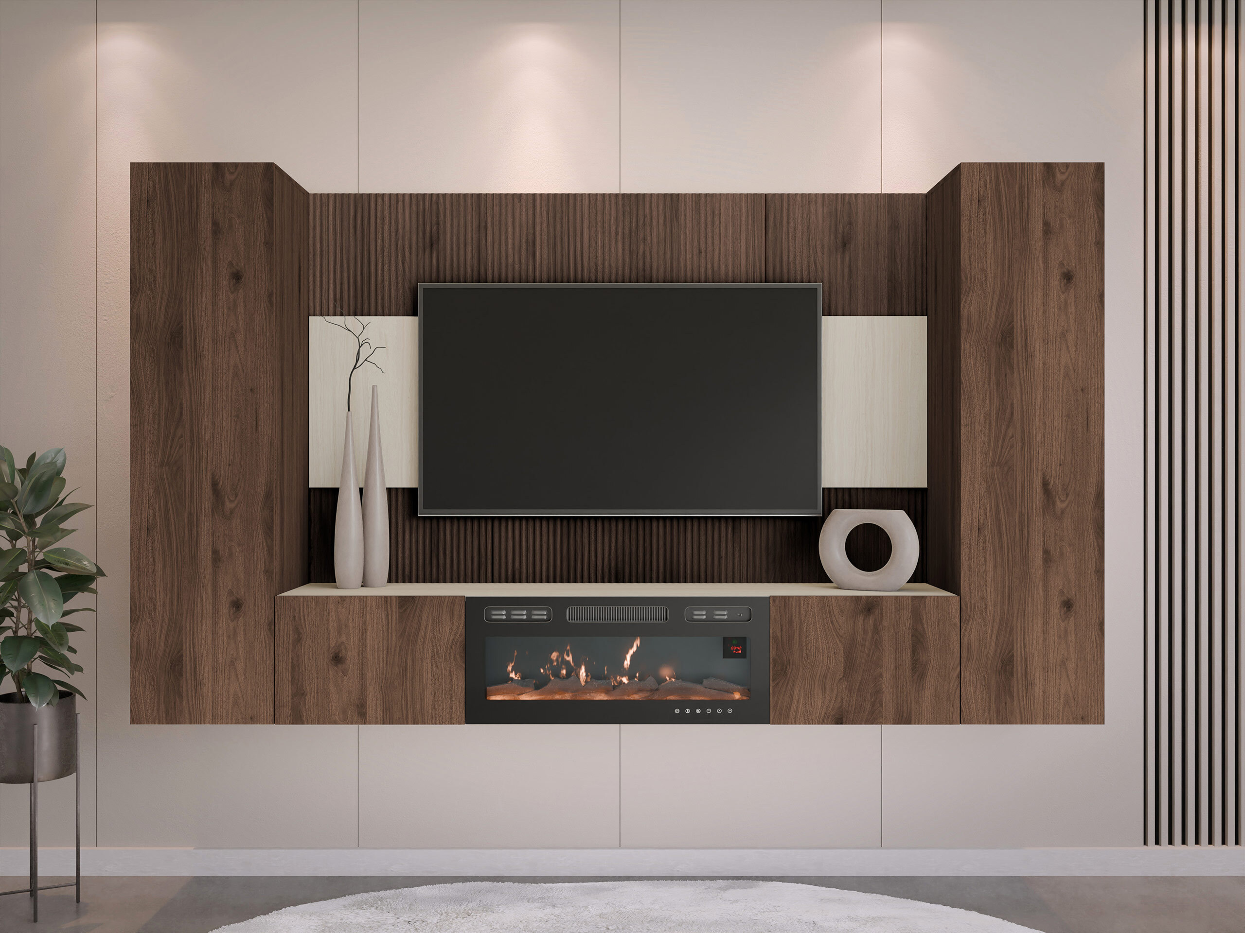 Wohnzimmer-Sets Comfivo Salix VIII (Walnussholzoptik + Hell Travertine)