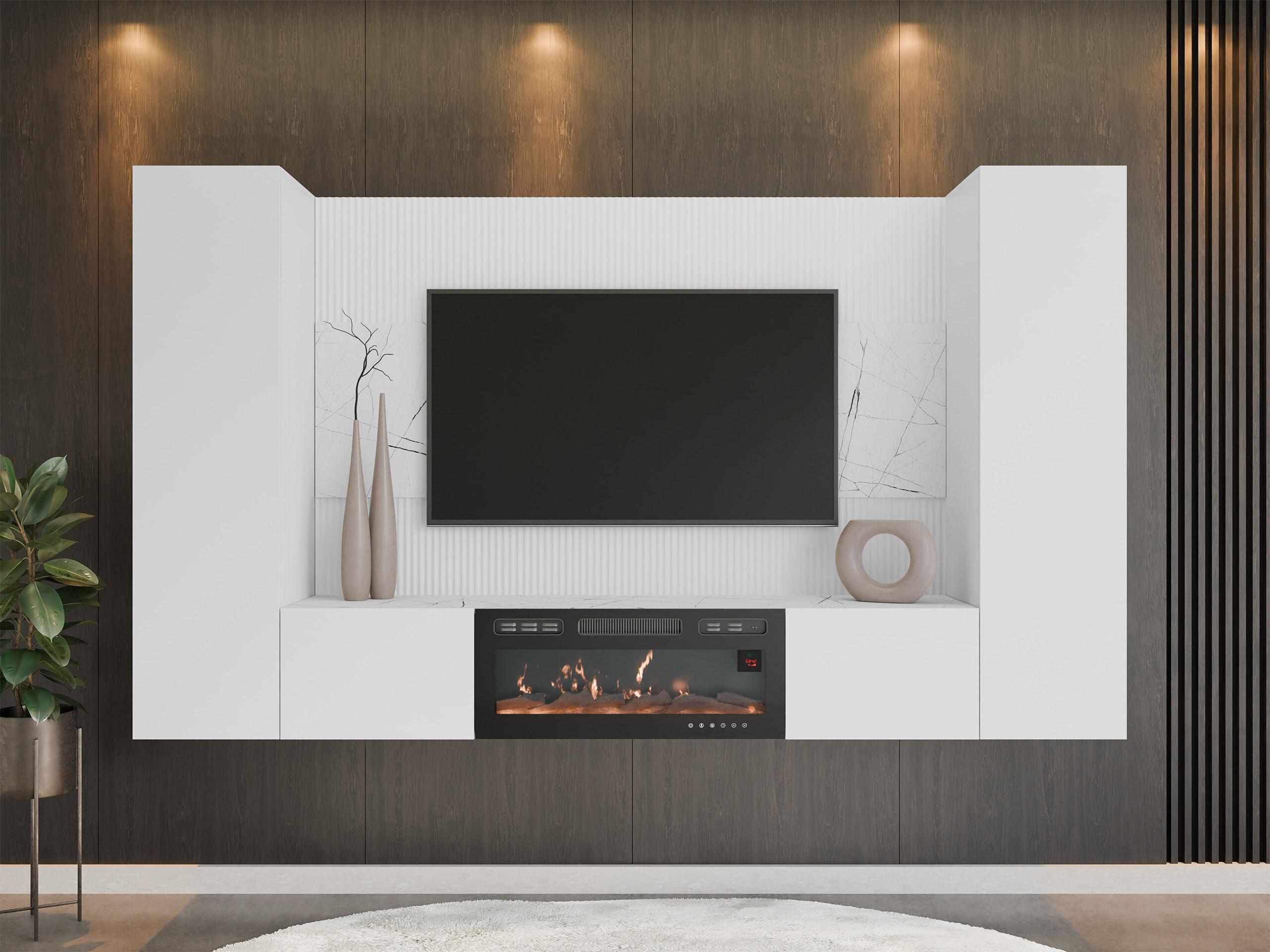 Wohnzimmer-Sets Comfivo Salix VIII (Weiß + Weißer Marmor)