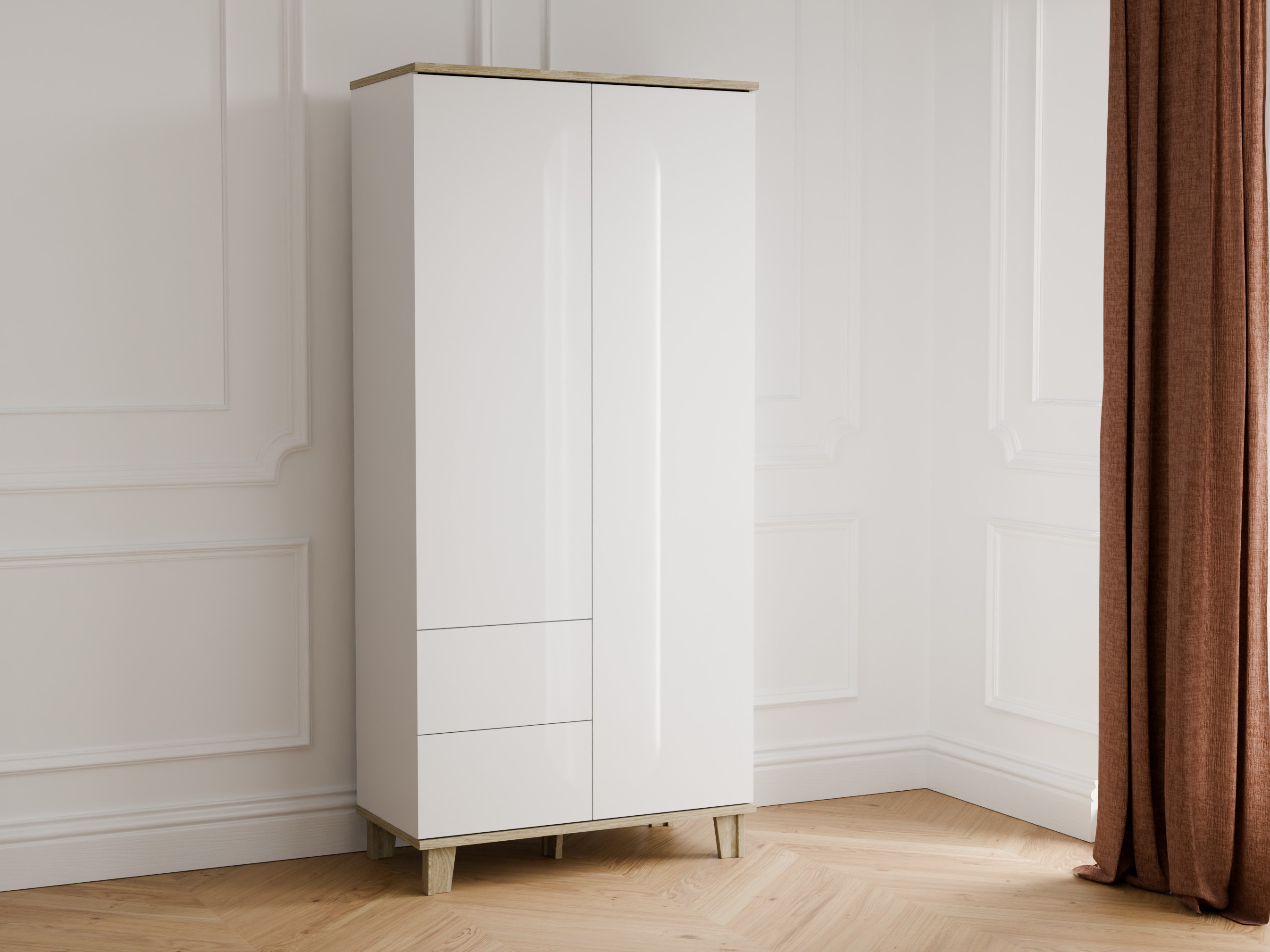 Kleiderschrank Evarveru 100 (Weiß glänzend)