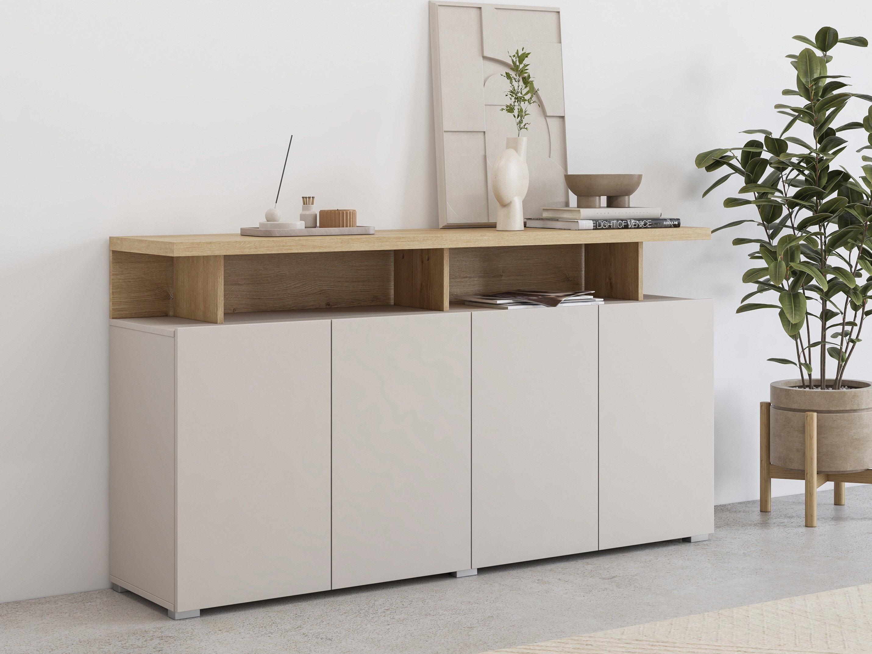Sideboard Virvele 100 (Kaschmir + Eichenholzoptik hell)