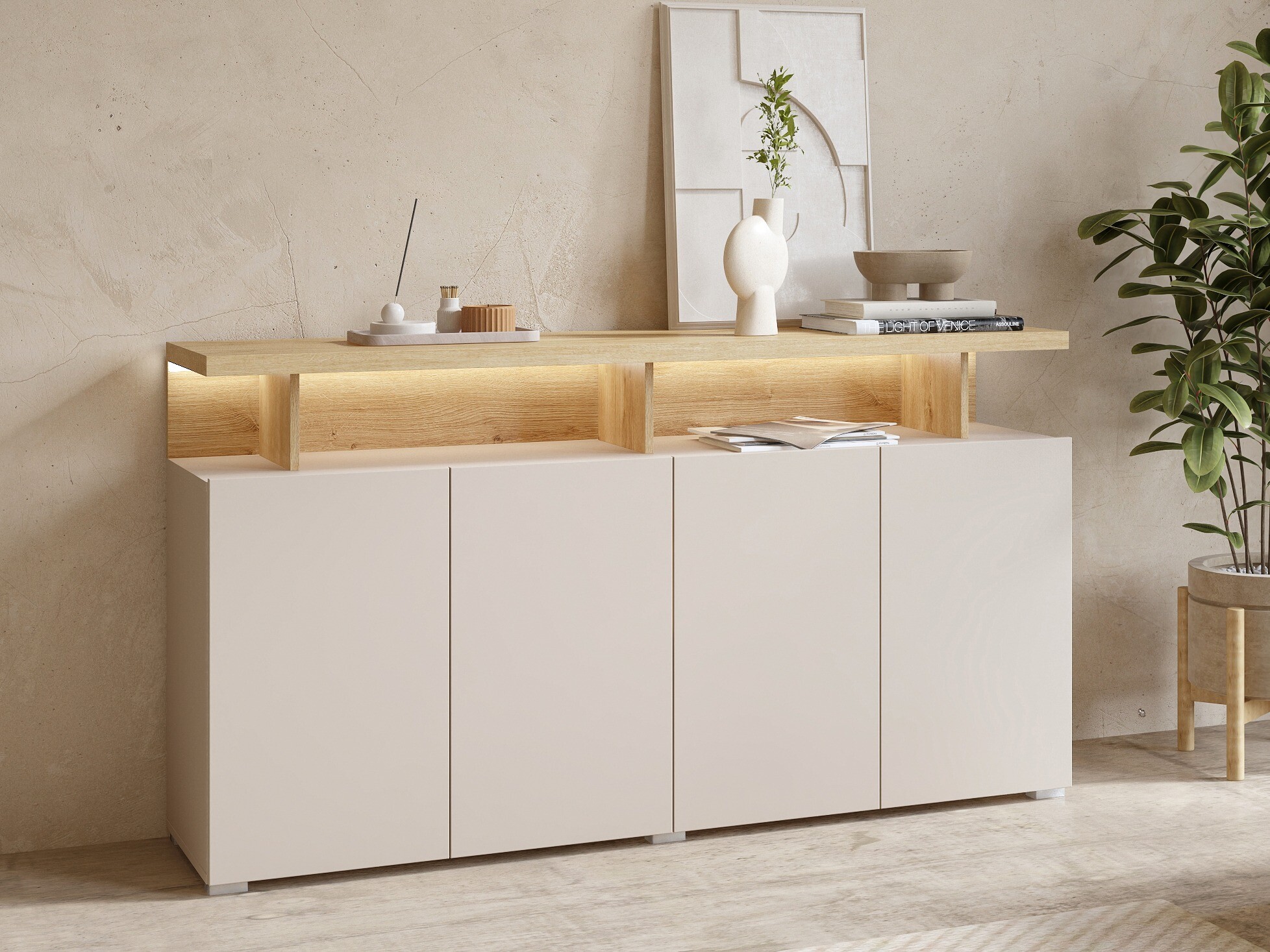 Sideboard Virvele 100 (Kaschmir + Eichenholzoptik hell)