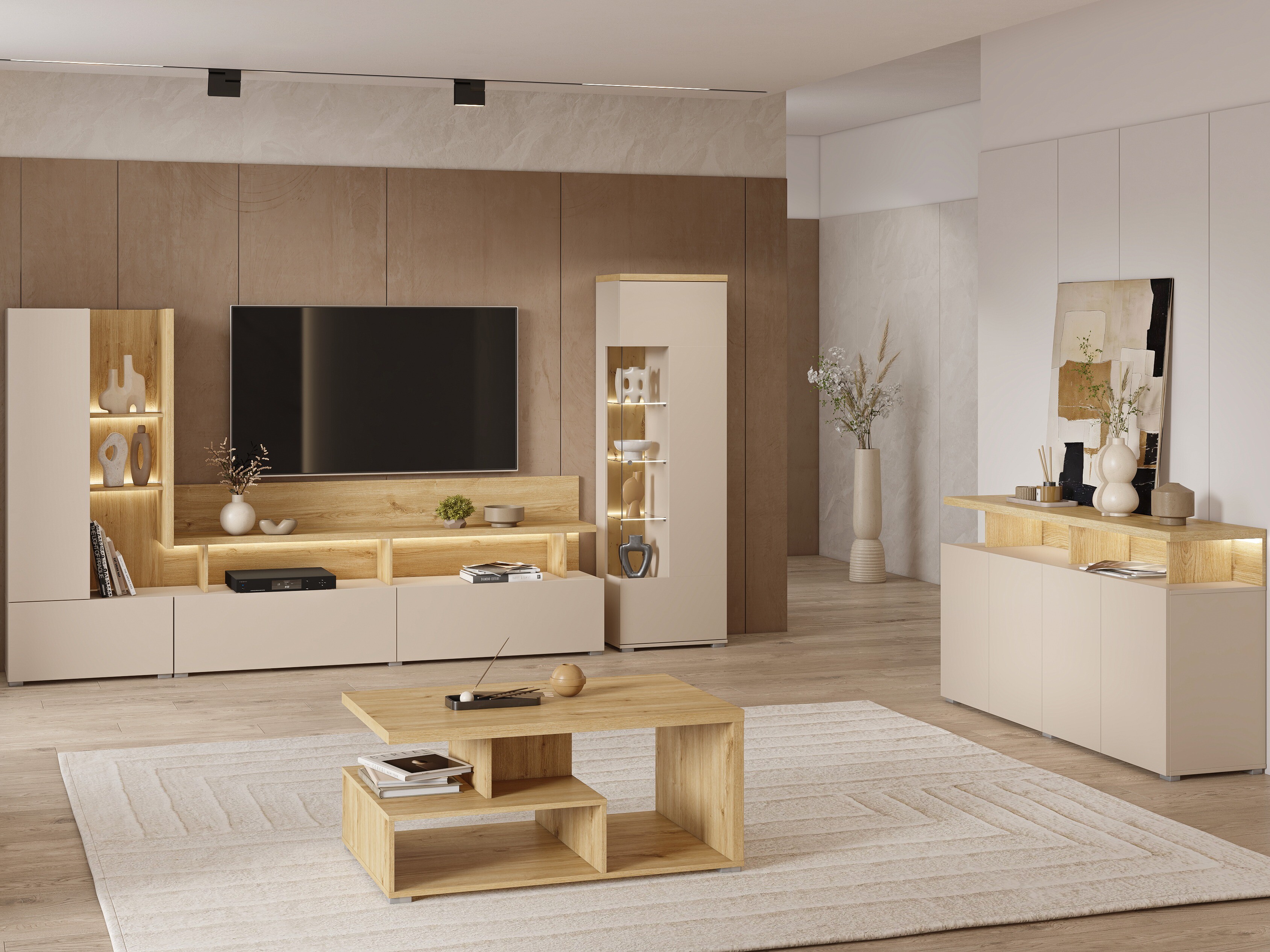 Sideboard Virvele 100 (Kaschmir + Eichenholzoptik hell)
