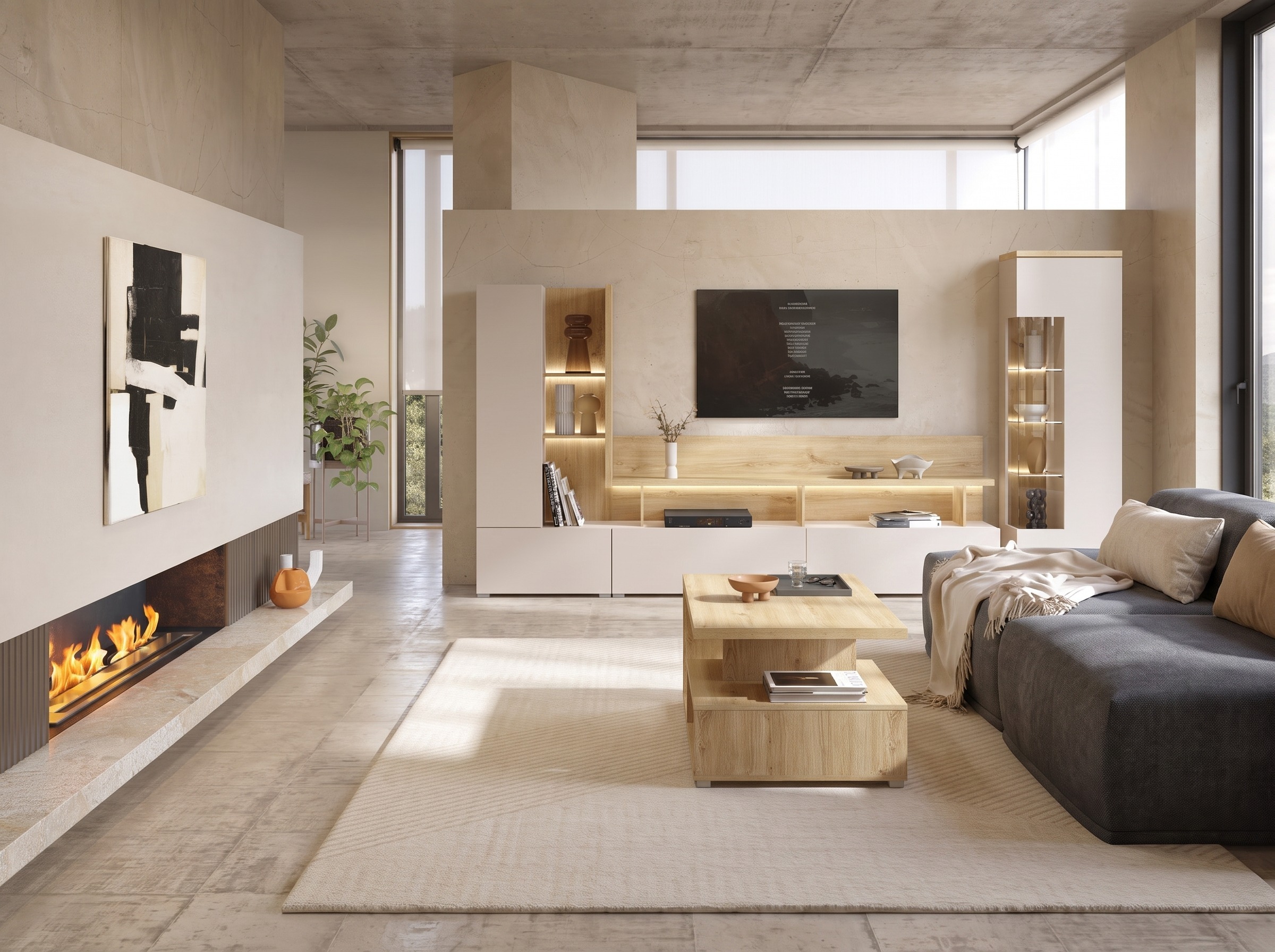 Wohnzimmer-Sets Virvele 101 (Kaschmir + Eichenholzoptik hell)