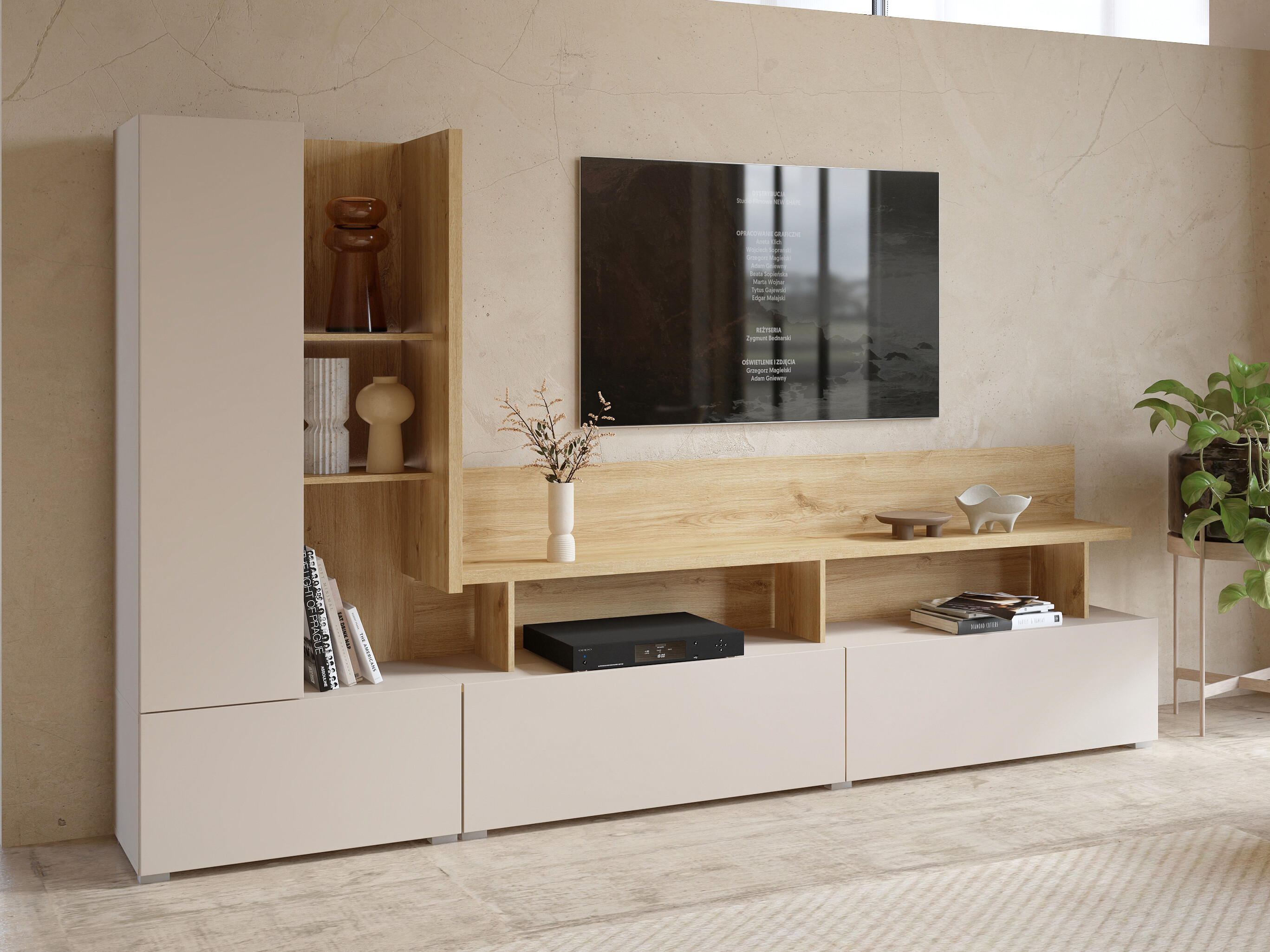 Wohnzimmer-Sets Virvele 101 (Kaschmir + Eichenholzoptik hell)