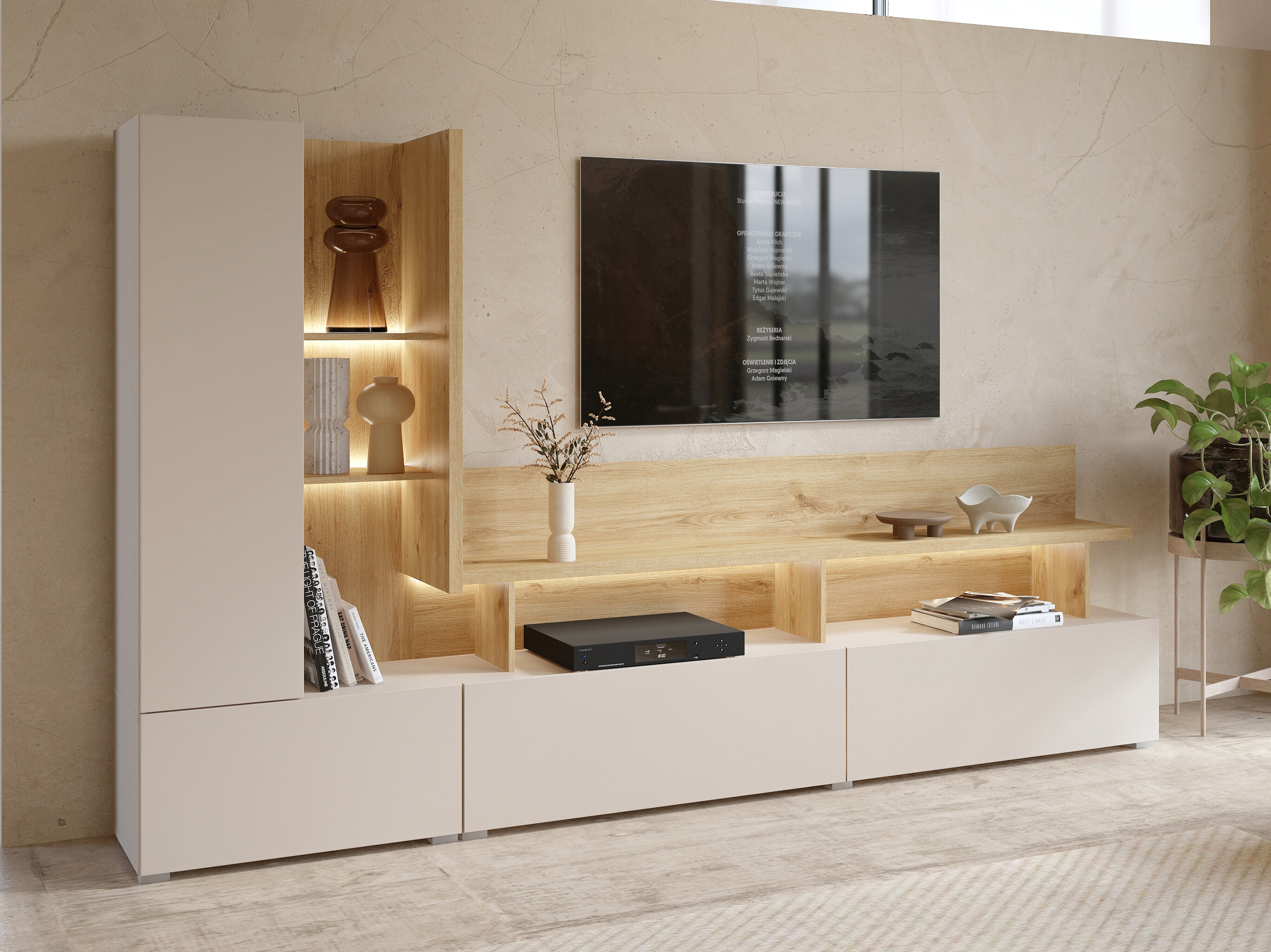 Wohnzimmer-Sets Virvele 101 (Kaschmir + Eichenholzoptik hell)