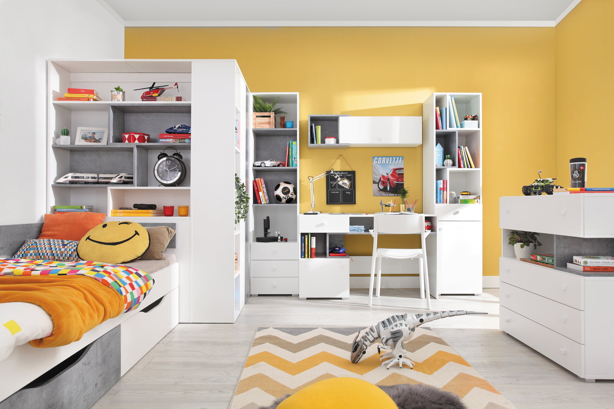 Regal Omaha J104 (Weiß + Beton)