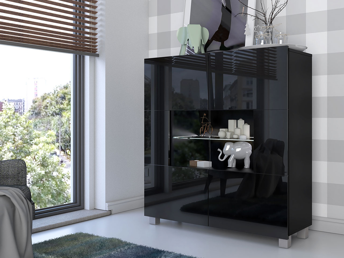 Sideboard Tivdalu 100 (Schwarz + Schwarz glänzend)