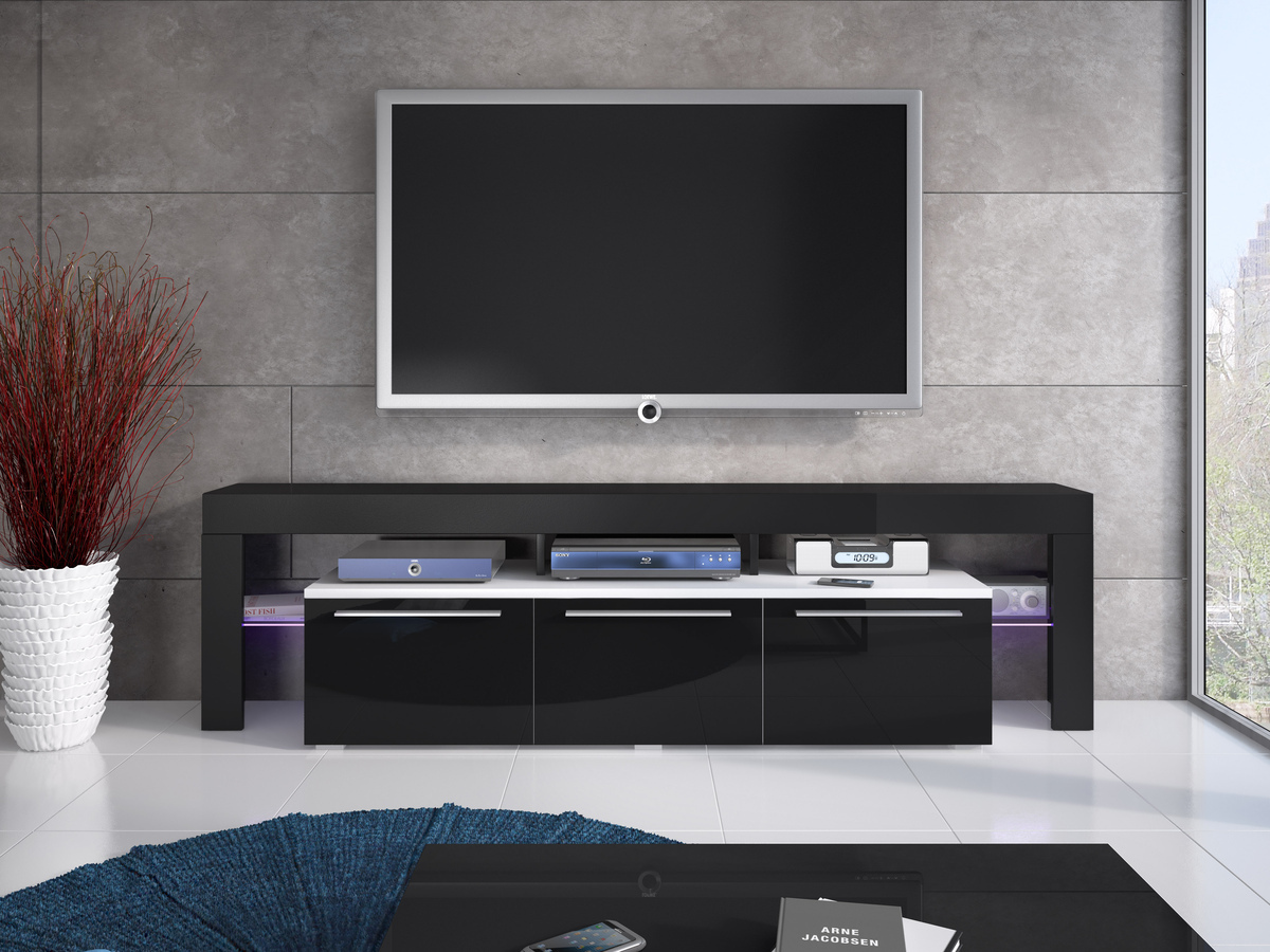 TV-Möbel Arbor (Weiß + Schwarz glänzend)