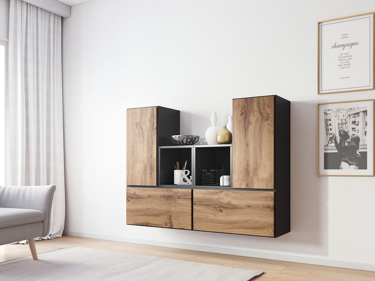 Schränke im Set Corbele 123 (Anthrazit + Wotan Eiche)