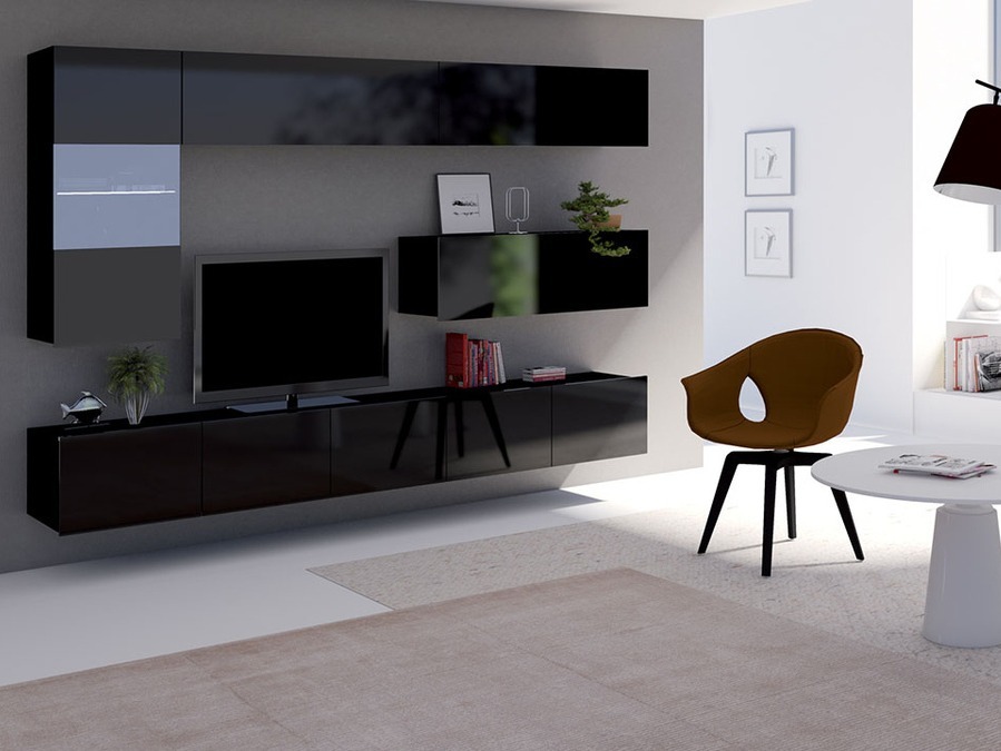 Wohnzimmer-Sets Tivdalu 108 (Schwarz + Schwarz glänzend)