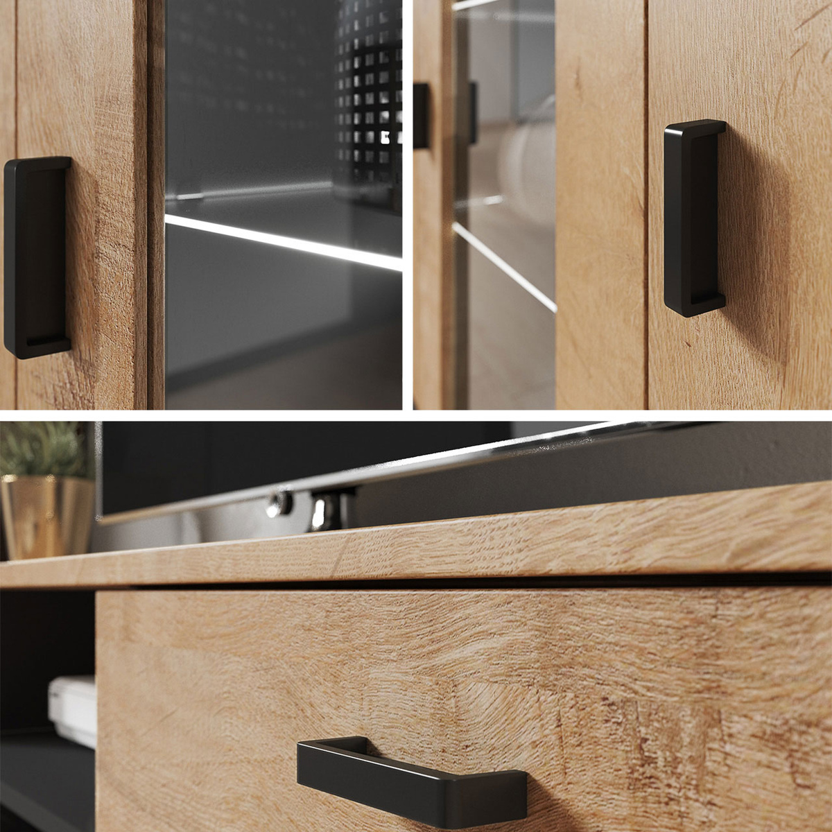 Wohnzimmer-Sets Tornola 108 (Schwarz + Schwarz glänzend)