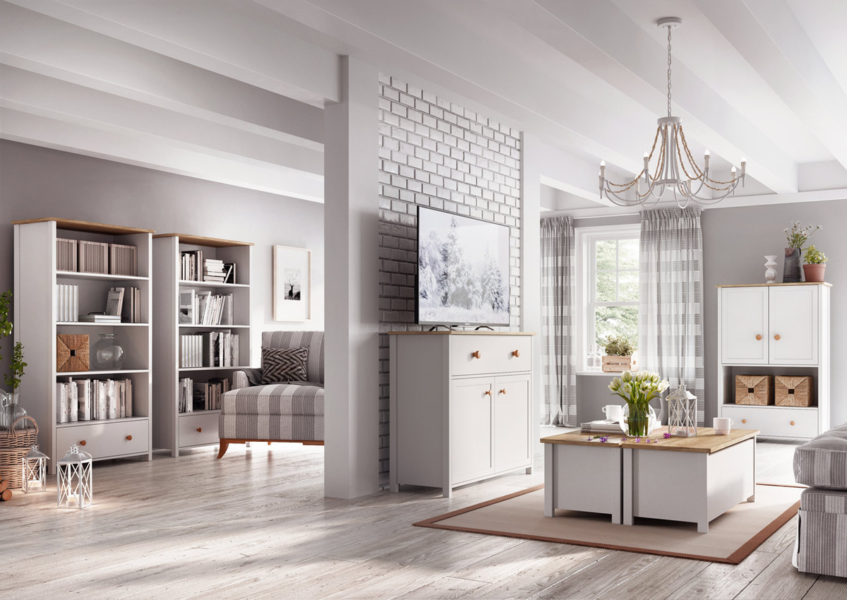 Kommoden Romelbo 144 (Weiß + Eichenholzoptik)